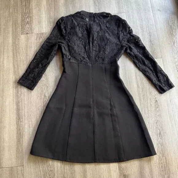 ASOS Mini Dress Black Sz 0 High Neck Skate Lace Insert & Lace Sleeves Stretch - Picture 6 of 16